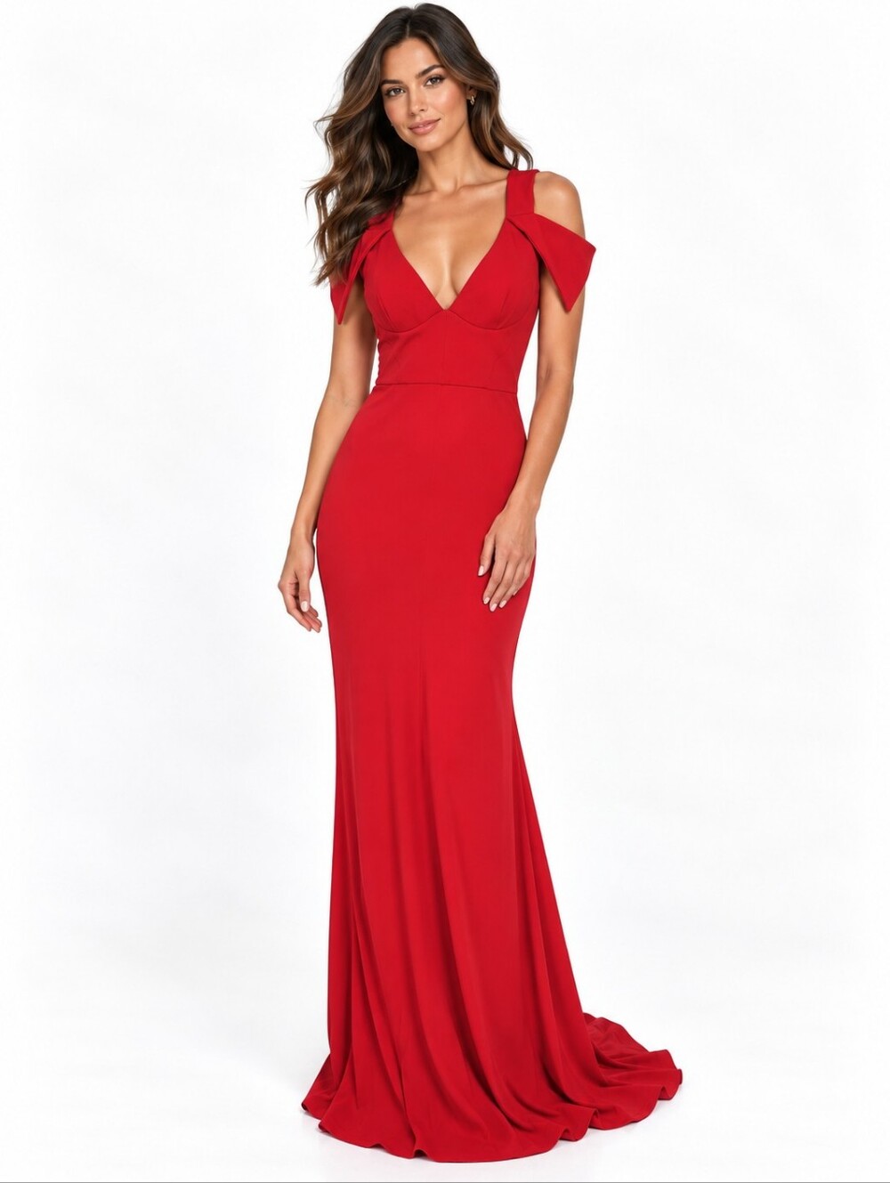 ABS Allen Schwartz Red Triangle Sleeve Gown Size M Cold Shoulder NEW